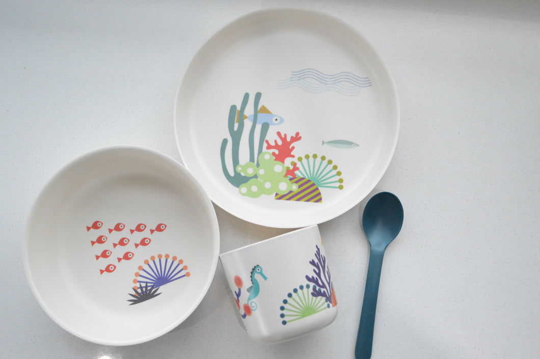 EKOBO Bambino Illustrated Kids Dinner Set - Seas